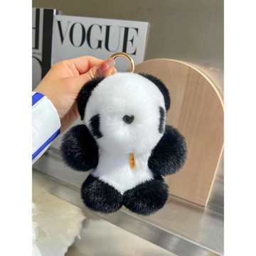 可愛真獺兔毛小熊貓汽車鑰匙扣掛件ins網紅毛絨公仔玩偶包包掛飾