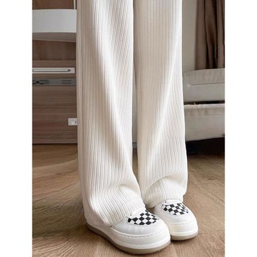 小個子雪尼爾加絨闊腿褲女冬季加厚窄版直筒褲150cm顯高拖地長褲