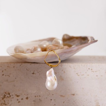 【品牌設計款最佳禮物】夏日海浪 天然巴洛克珍珠 垂墜式耳環
