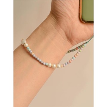 異形珍珠貝阿拉善彩虹石甜美掛手腕防丟文藝掛繩掛鏈長款手機鏈