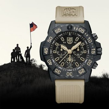LUMINOX 雷明時 X NAVY SEAL FOUNDATION 海豹部隊基金會聯名紀念三眼手錶 套錶 夏日煥新提案 送禮推薦-沙色/45mm 1LM-3590NSF-SET