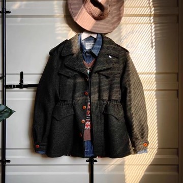 經典復古工裝粗花呢M43野戰夾克男女通用短風衣