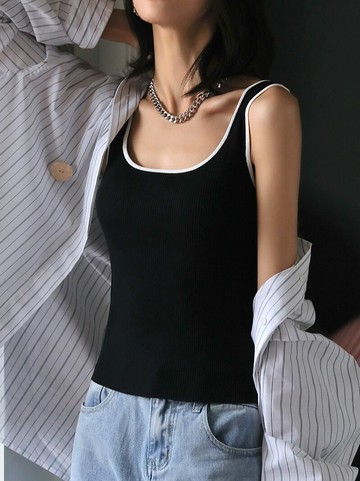 u型撞色小吊帶新款背心設計感內搭夏女薄款小眾ins潮上衣外穿
