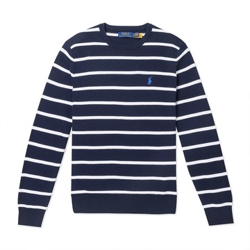 Polo Ralph Lauren RL 熱銷刺繡小馬大學T恤 上衣-深藍白橫條紋色