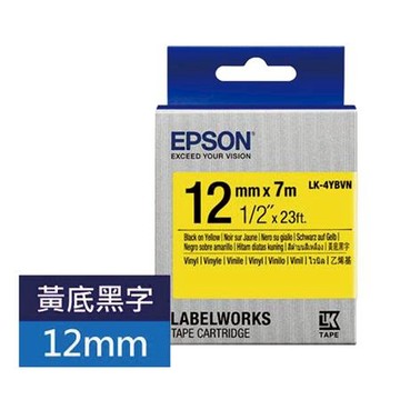 愛普生EPSON耐久型標籤帶/LK-4YBVN/黃底黑字/12mmx7M