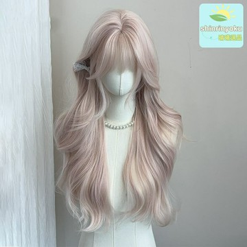 【霧感粉金】假髮女 粉色長髮 長卷發 全頭套 齊劉海 日系軟妹 自然逼真 可燙染 JK制服 COS動漫造型