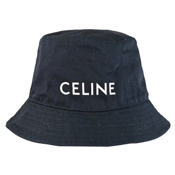 CELINE 品牌燙印LOGO纖維混紡棉質漁夫帽/遮陽帽.黑