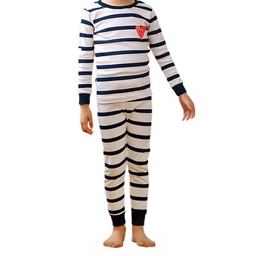 Maykids 兒童微笑睡衣組 150號 (141-150 公分適用) 長袖上衣 + 長褲 1入 100%棉  愛心印花條紋