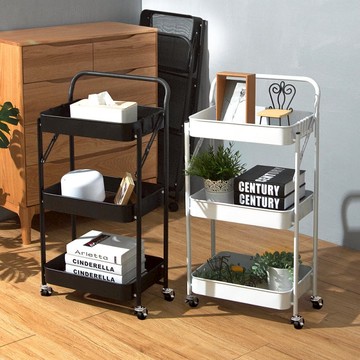 免安裝折疊收納置物三層扶手推車 兩色可選 015003 經典黑