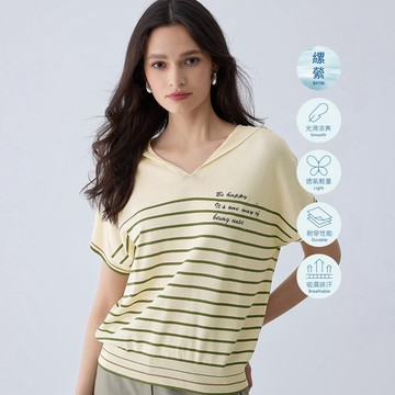 ILEY伊蕾 縲縈條紋針織連帽上衣(杏色；M-XL)1241515001