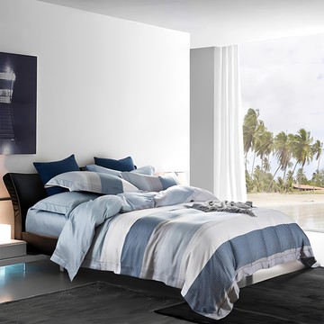 貝淇小舖 40支100%純天絲TENCEL 35公分 特大床包全鋪棉床包組  海風吹過的夏  床包212 x 182cm 被套212 x 182cm 枕套75 x 45cm  床包 + 被套 + 枕套