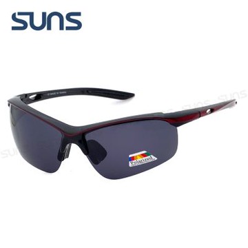 【SUNS】流線型運動太陽眼鏡 頂規Polarized偏光鏡 質感紅框 抗UV400防眩光防撞擊S15
