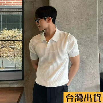 🌈台倉出庫🌈 夏季冰絲短袖薄款男士T恤polo衫翻領時尚短袖修身男士打底衫
