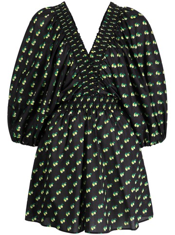 La DoubleJ - lemon-print flared minidress - women - Cotton - XL - Black
