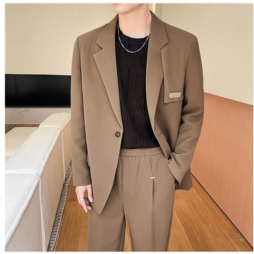 FINDSENSE X  男士輕熟風金屬設計感闊版西服外套外上衣