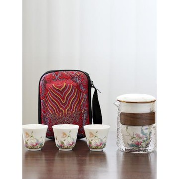 唐豐抖音同款虞美人快客杯戶外車載旅行茶具套裝一壺三杯過濾茶壺