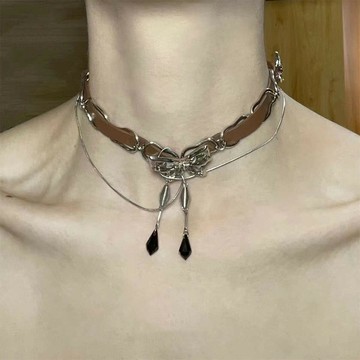 【台灣公司 可打統編】免運 短款頸鏈蝴蝶皮革拼接y2k女生項鏈男嘻哈款小眾設計感鎖骨鏈新款 可開發票 全館五折 工廠現貨直銷 新品特價 z9211