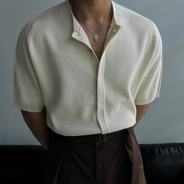 正韓奢華針織隱藏扣圓領短袖開襟衫 5色 YUPPIE 預購商品 0812