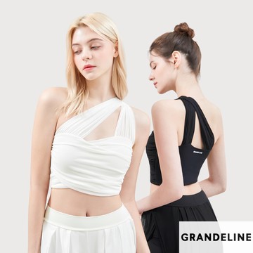 GRANDELINE ｜韓國品牌 含胸墊仙女單肩網紗皺摺運動內衣/網紗輕盈哈倫褲 套裝(BR101)(PT103)