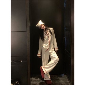 簡約純色花邊刺繡德絨睡衣女秋冬季設計感小眾寬松慵懶家居服套裝