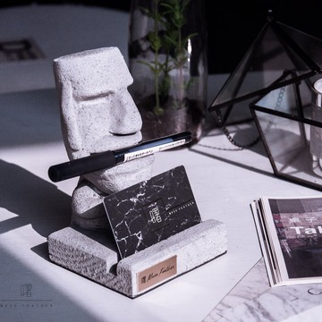 曙MUSE｜摩艾微笑水泥名片架 原創 造型 禮物 居家擺飾 手機架 杯墊架 辦公室 擴香石