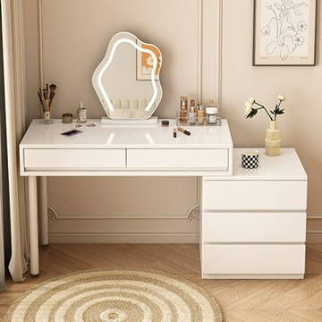 免運 可開發票   奶油風梳妝臺簡約收納櫃床頭櫃一體伸縮轉角書桌床尾斗櫃化妝臺