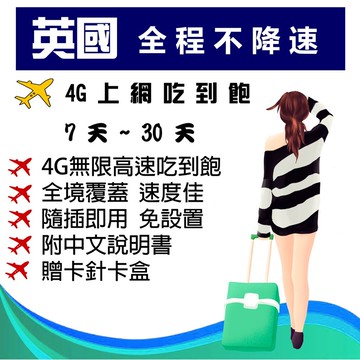 英國上網吃到飽 英國上網 英國sim卡 英國網卡 英國通話 - 8天