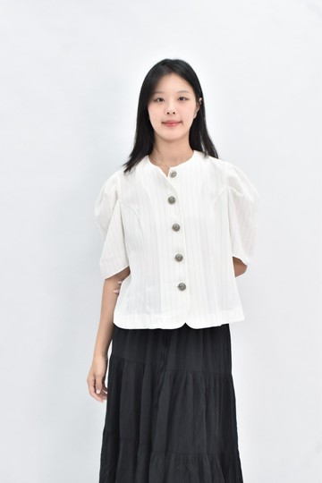 (S) cherrya 條紋白色短袖上衣