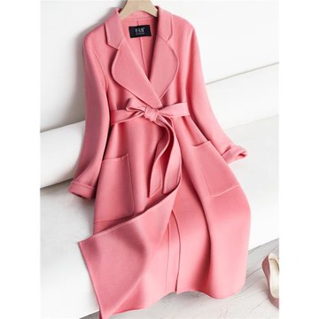 粉色雙面羊絨大衣女小個子氣質收腰秋冬季新款流行高端羊毛呢外套