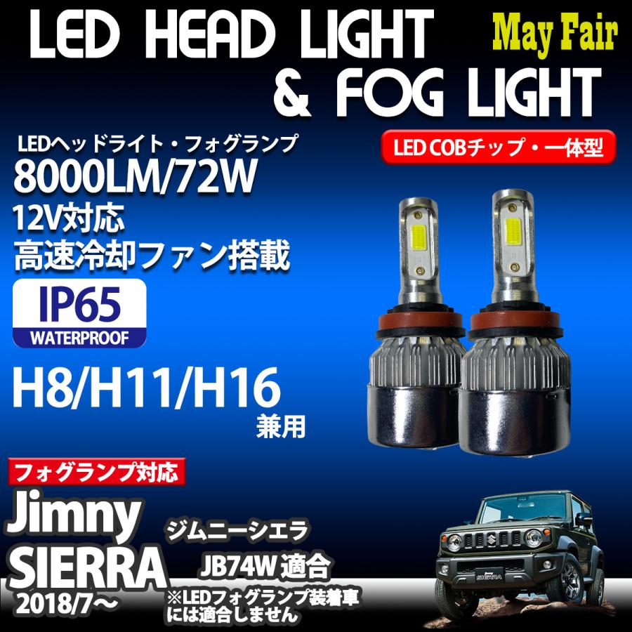 ジムニー シエラ JB74W H8 H11 H16 フォグランプ 12V 8000ルーメン 72W