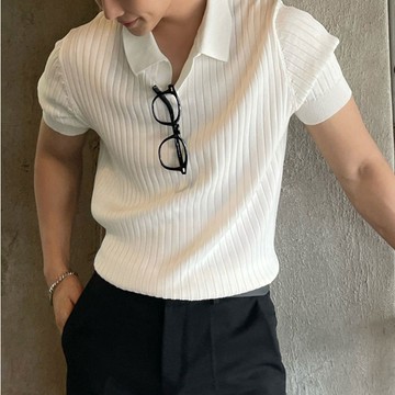 【夏季】簡素Design薄款針織紋海鷗領polo衫純色商務休閒夏透氣短袖T恤男