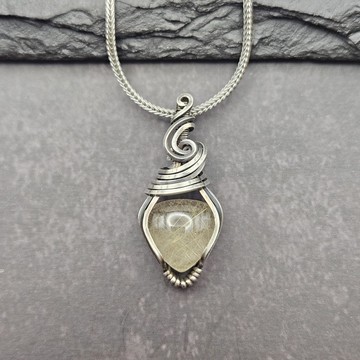 金髮晶 造舊銀線吊墜 金屬繞線