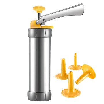 Tescoma 餅乾擠花槍 4花嘴+餅乾擠花模組  銀色 + 黃色  1組