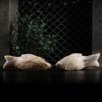 樹化石創意雙魚雕刻擺件套裝置物架裝飾樣板房喬遷新居開業禮品