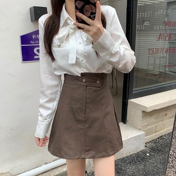 W1360L_大尺碼女裝2026秋新款胖妹妹PU皮裙短裙高腰顯瘦裙