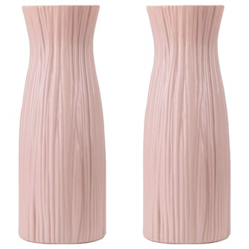 北歐簡約花瓶 Set 2 110G 塑膠花瓶 庭院/別墅/居家/裝飾/酒吧/餐廳  粉色線條  寬:7.5 x 高20cm、瓶口寬5.7cm