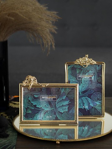 費靈家居北歐現代時尚金色豹子造型金屬相框輕奢創意相架擺臺飾品