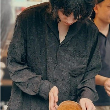 日系潮牌浮雕花卉刺繡提花長袖襯衫男夏季潮流百搭設計感半袖襯衣