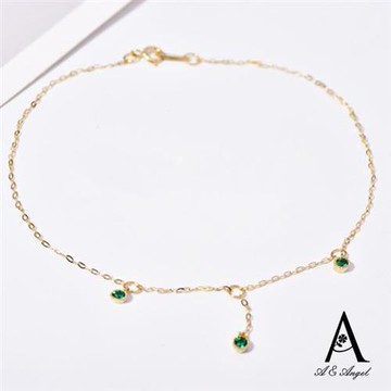 ANGEL 圓珠綠晶鍍金幾何輕奢細腳鍊(金色)