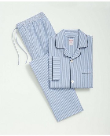 Brooks Brothers Men's Stretch Cotton Seersucker Striped Pajamas | Blue | Size XS