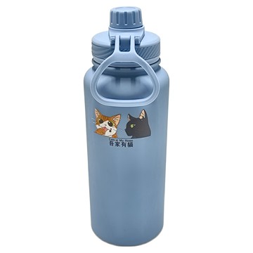 A&R 吾家有貓 運動水壺 陶瓷手提款 保冰保熱 奶油色  淡藍色  1L  1個