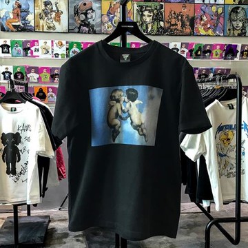 夏季男女潮牌印花短袖復古天使接吻寬松學院內搭情侶t恤ins歐美風