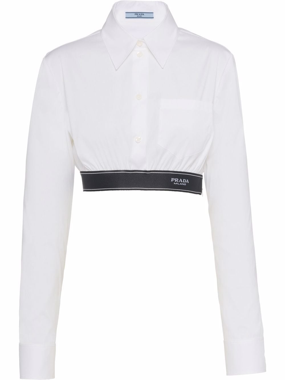 Prada - logo-trim stretch-poplin cropped shirt - women - Cotton/Spandex/Elastane/Polyamide - 36 - White