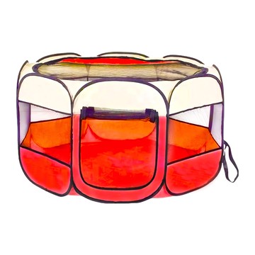 八角寵物圍籠 寵物圍欄/帳篷/產房 可折疊/可拆洗/可車載/四季通用 滿足母貓生產環境需要  73 x 73 x 43cm  魅力紅  1個