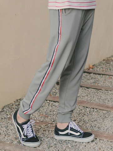 高含棉側邊織條彈性腰頭縮口休閒褲/運動褲