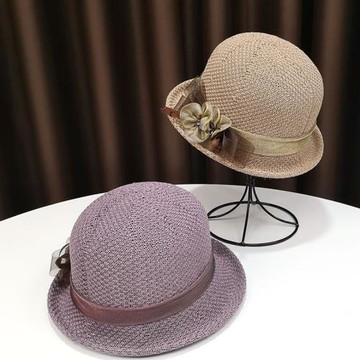 小檐女花朵優雅中老年薄款禮帽