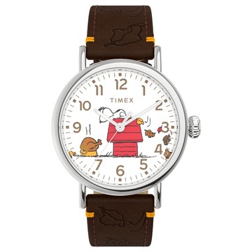 【TIMEX】天美時 x Peanuts 40 毫米 史努比感恩節 皮革腕錶 棕 TXTW2W44300