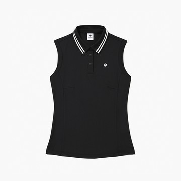 女款黑色修身立體剪裁無袖POLO衫 QLX2R251