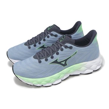 Mizuno 慢跑鞋 Wave Sky 8 男鞋 藍灰 綠 回彈 緩衝 平織 運動鞋 美津濃 J1GC2402-51