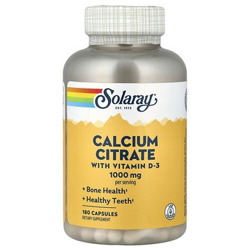 Solaray, 檸檬酸鈣 + 維生素 D-3，180 粒膠囊